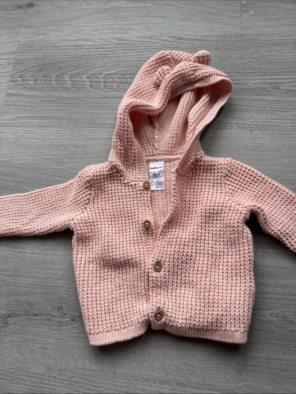 Carter's Light Pink Hooded Knit Cardigan with Wooden Buttons
